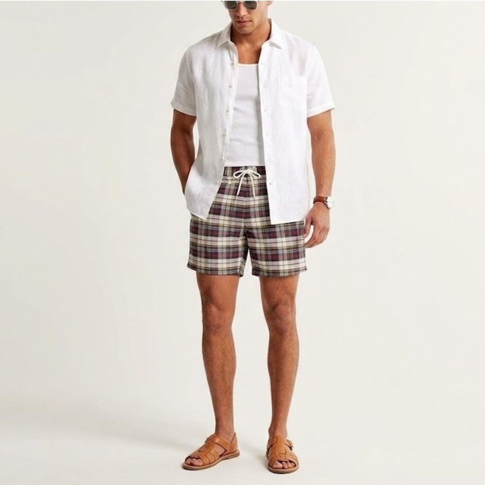 Brooks Brothers Men's Plaid Board Shorts Size 34 Multicolor Preppy Swim Trunks